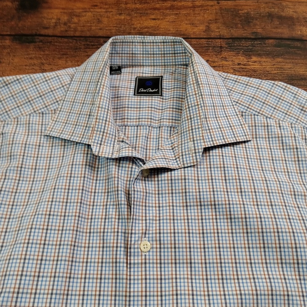 David Donahue Long Sleeve Button Up Shirt Men's 34/35 Blue - Picture 10 of 10
